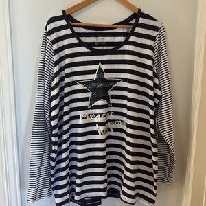 Thyme Maternity Striped Long Sleeve Shirt Black White NWT Size: 4XL Plus size